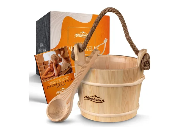 Cubo de sauna con paleta Alpenhauch (madera)